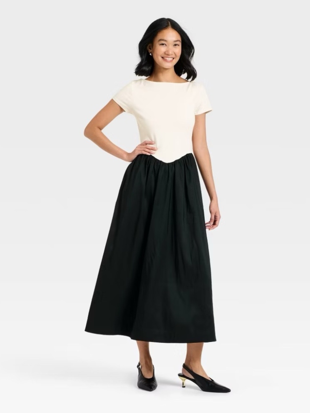 Women's Backless Knit Maxi Dress - A New Day Cream/Black